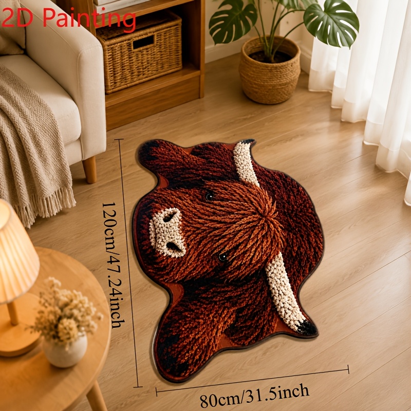 TEMU British Style Highland Cow Rug Suitable For And Bedrooms, Anti-slip Soft Plush Calf Doormat With Tpr/ Gel Fiber Carpet, Machine Washable Indoor