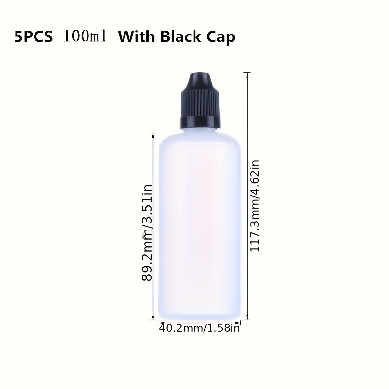 E-shop 5 Stück 100ml 3,34oz PE-Kunststoff-Flaschen, leicht drückbar, für Tätowieröl, Öl, Flüssigkeit, mit weißem oder schwarzem Pipettierverschluss