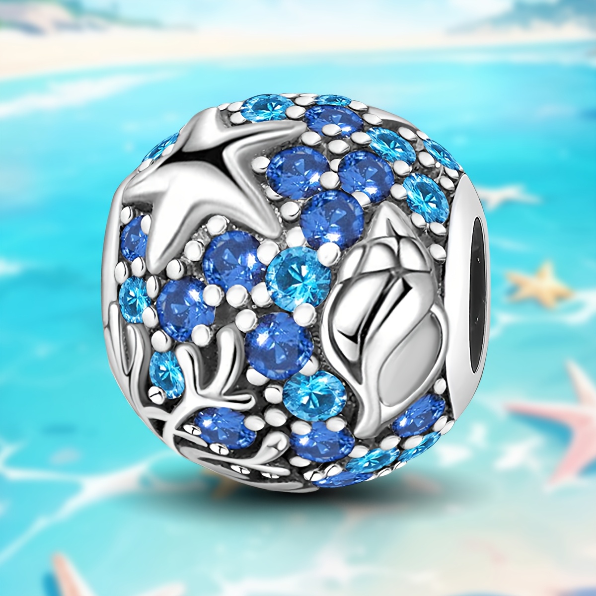 Ocean Charm DIY Pendant Beaded Bracelet, 925 Silver Plated