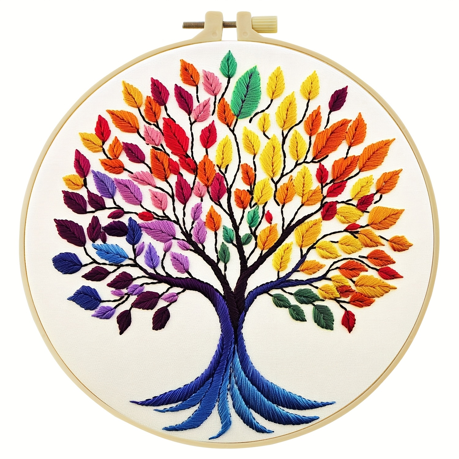 TEMU 1pc Jozysh Complete Diy Hand-embroidery Kit For Adults & Beginners - 20x20cm/7.9x7.9" Tree With 12-color Threads, Fabric, Hoop & Instructions -