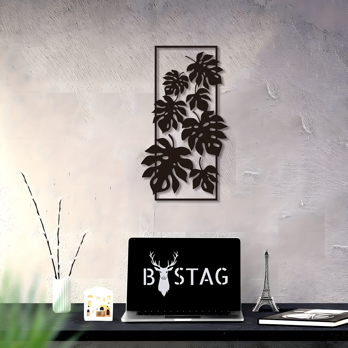 

Vintage Decorative Metal Wall Art: Black Leaf Design, Perfect For Living Room, Office, Or Bar Kitchen Decoration