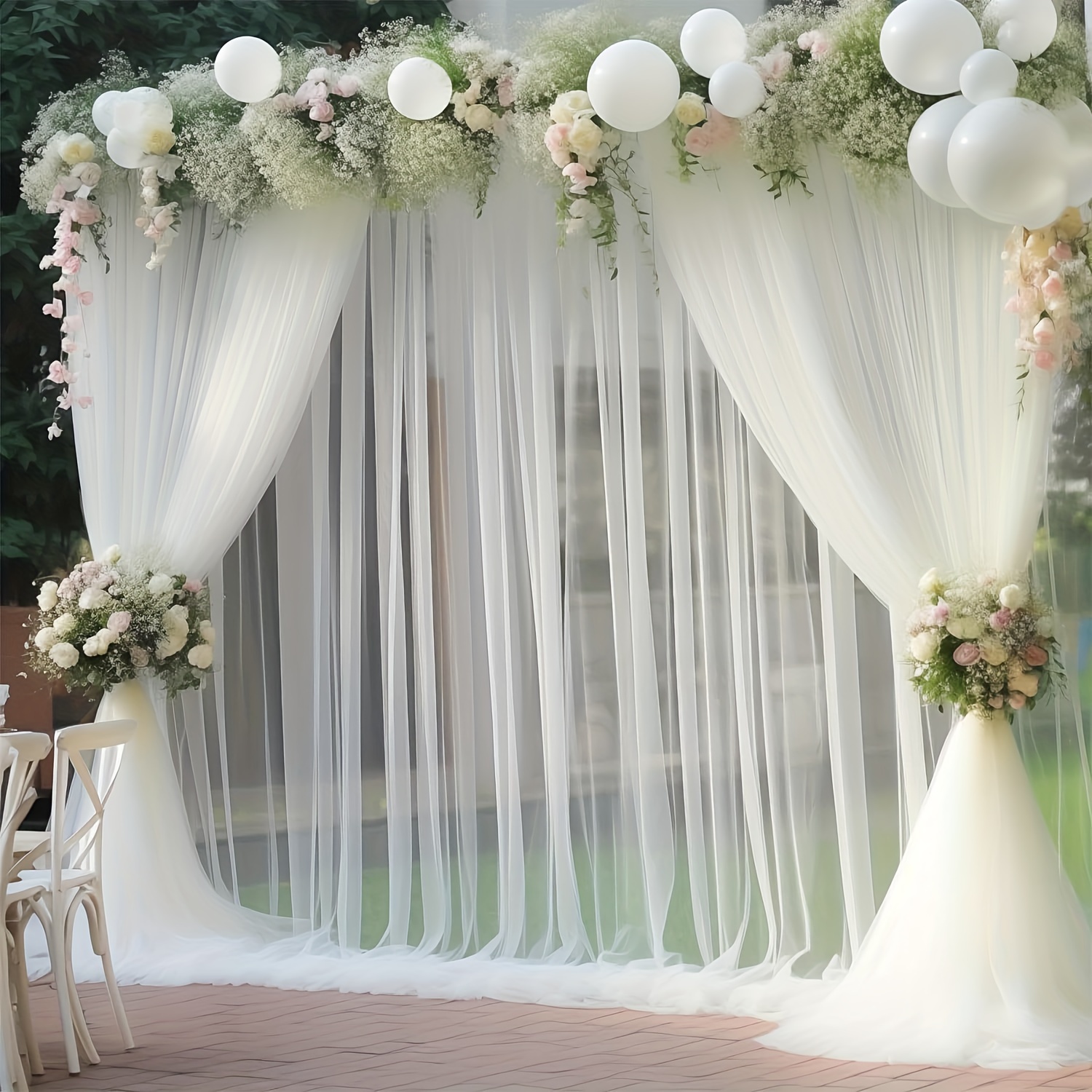 

Elegant Ivory Sheer Voile Backdrop Curtain For Weddings And Celebrations - 5.24ft X 16.4ft, Fabric Panel For Party Photography, Baby Shower, And Event Decor