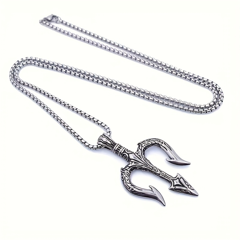 1pc Trendy Nordic Viking Amulet Silvercolor Poseidon Pendant Necklace For Men Personality Hip-hop Jewelry