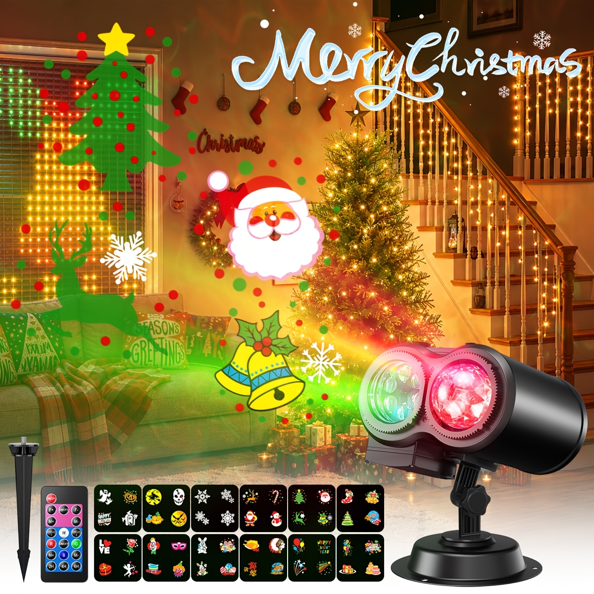 Image of Outdoor Decorative Projector, 12 Hd Movie Slides, Led Landscape Lights, Holiday Projector, Christmas And Halloween Decorative Projector, For Yards, Gardens, And Indoor And Outdoor Use