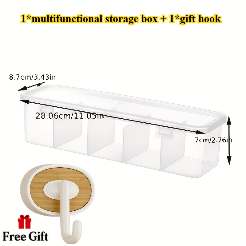2pcs, Five-compartment Transparent Storage Box With Hook, Cable Organizer Box, Cord Management Box, Portable Charging Cable Storage Case, Brand: Aquasafe