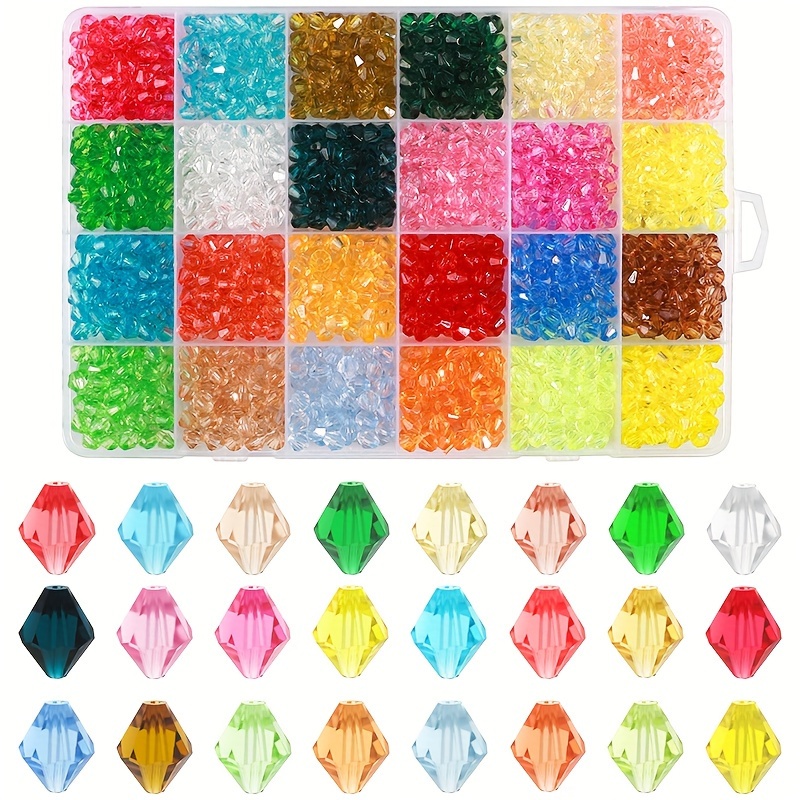 

1500pcs 24 Colors 4mm Double Cone Faceted Crystal Glass Beads For Jewelry Making Diy Beading Fashion Special Bracelet Necklace Earrings Craft Supplies