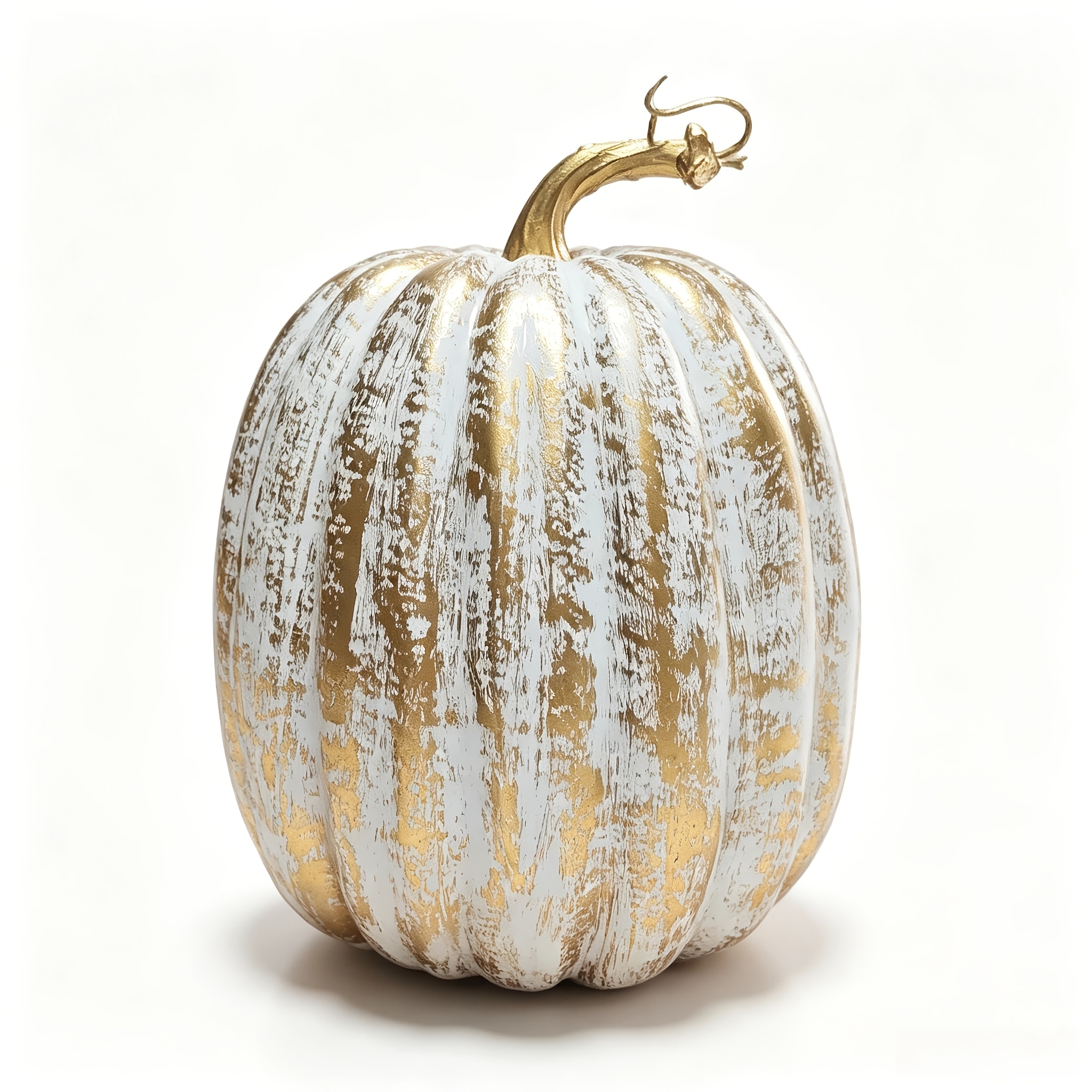 TEMU White Golden Artificial Pumpkin Decor, Distressed Pumpkin Ornament, 9.06in Tall 6.30in Diameter Farmhouse Table Centerpiece, Perfect For