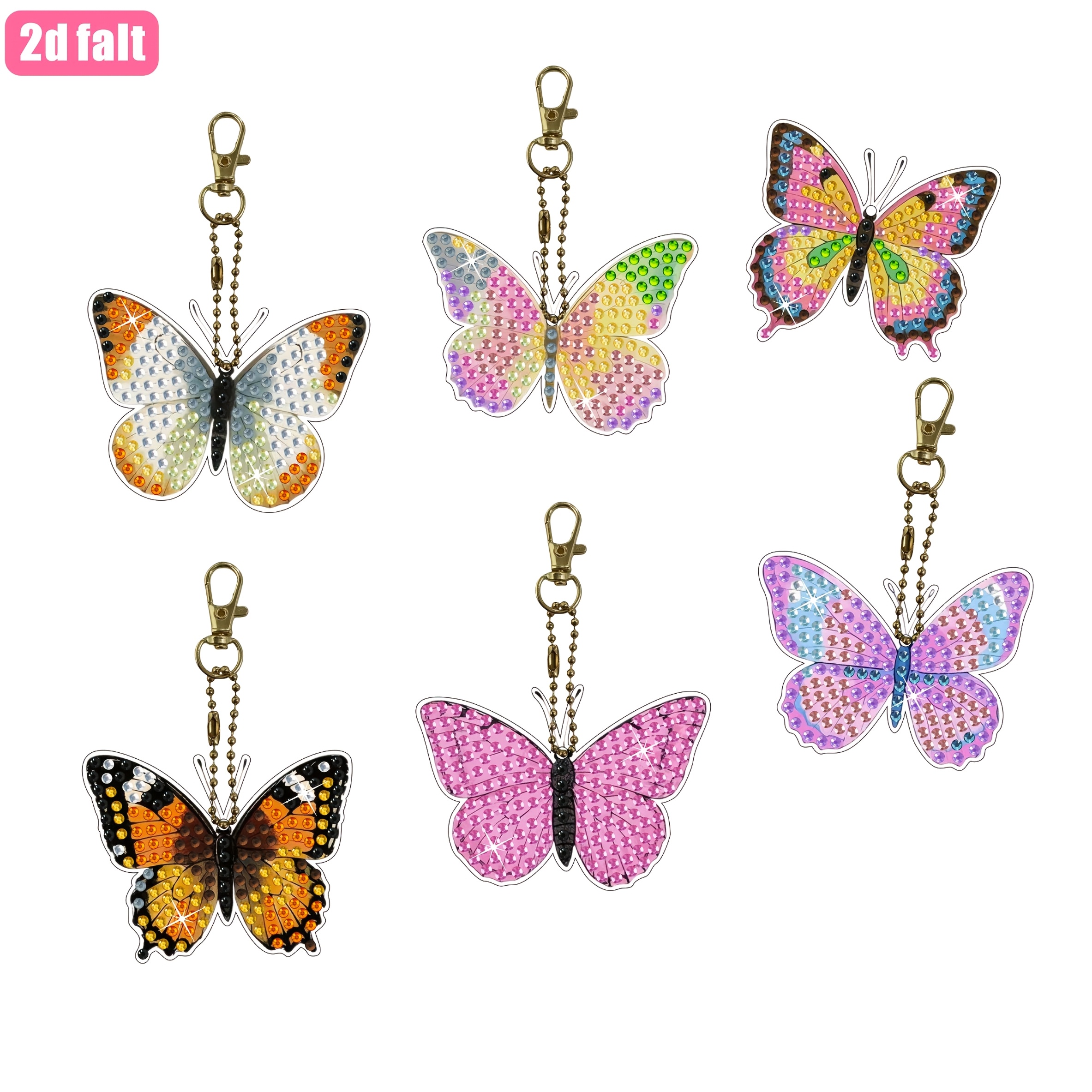 TEMU Flat 2d Printed, 6pcs Set Double-sided Diamond Painting Keychains, -shaped Pendant Making Kit, Diamond Painting Keychain Decoration, Keychain
