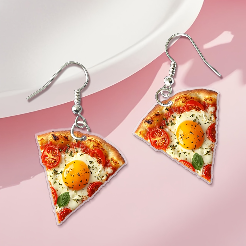 2d Flat, Stylish Acrylic Pendant Earrings Featuring Pizza, Fashionable Additions, Exquisite Ear Jewelry