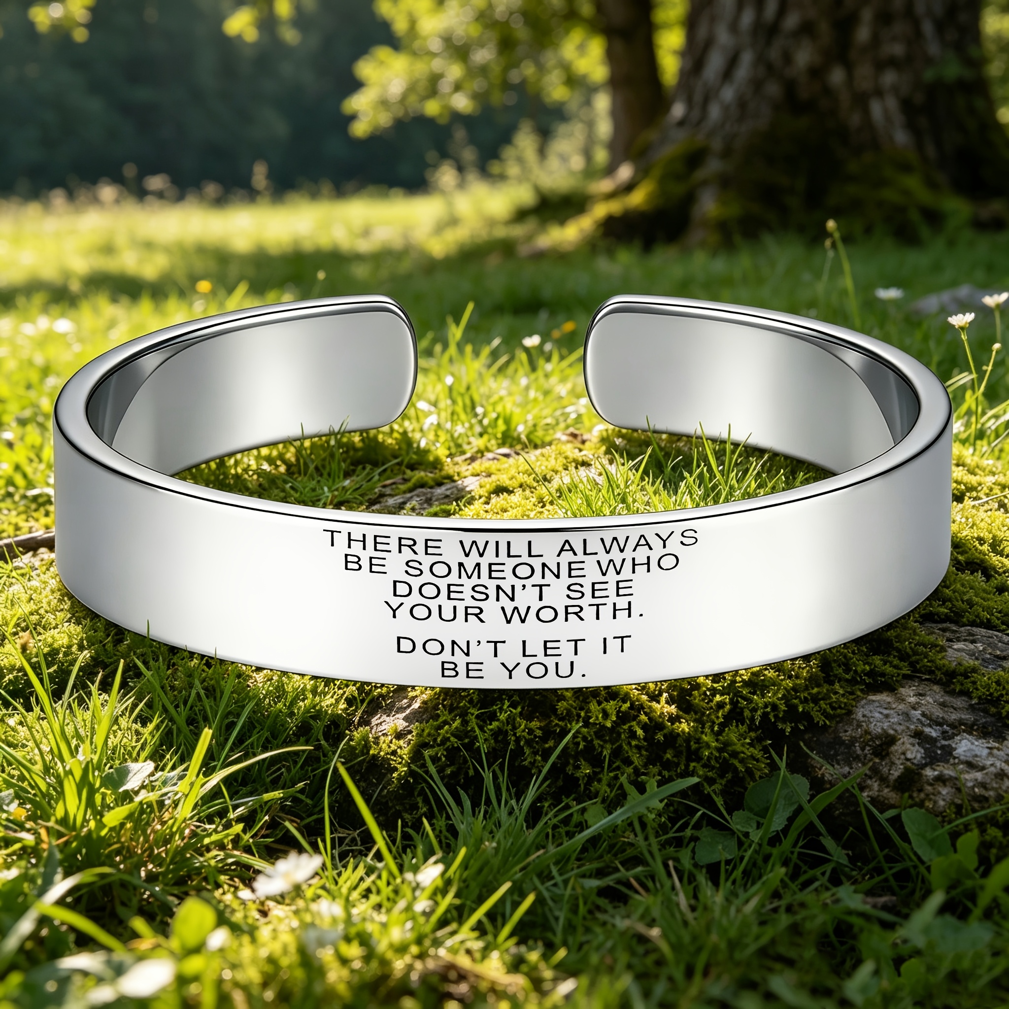 Mental Awareness Stainless Steel Open Bangle, Adjustable Size