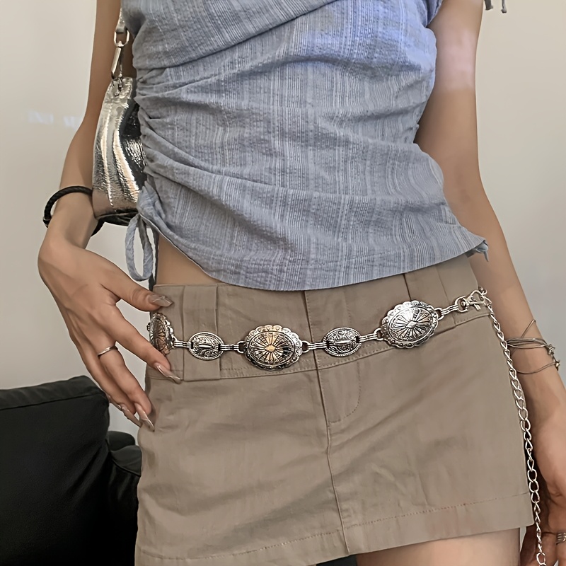 1pc silvery retro metal distressed sunflower waist chain  display picture 2