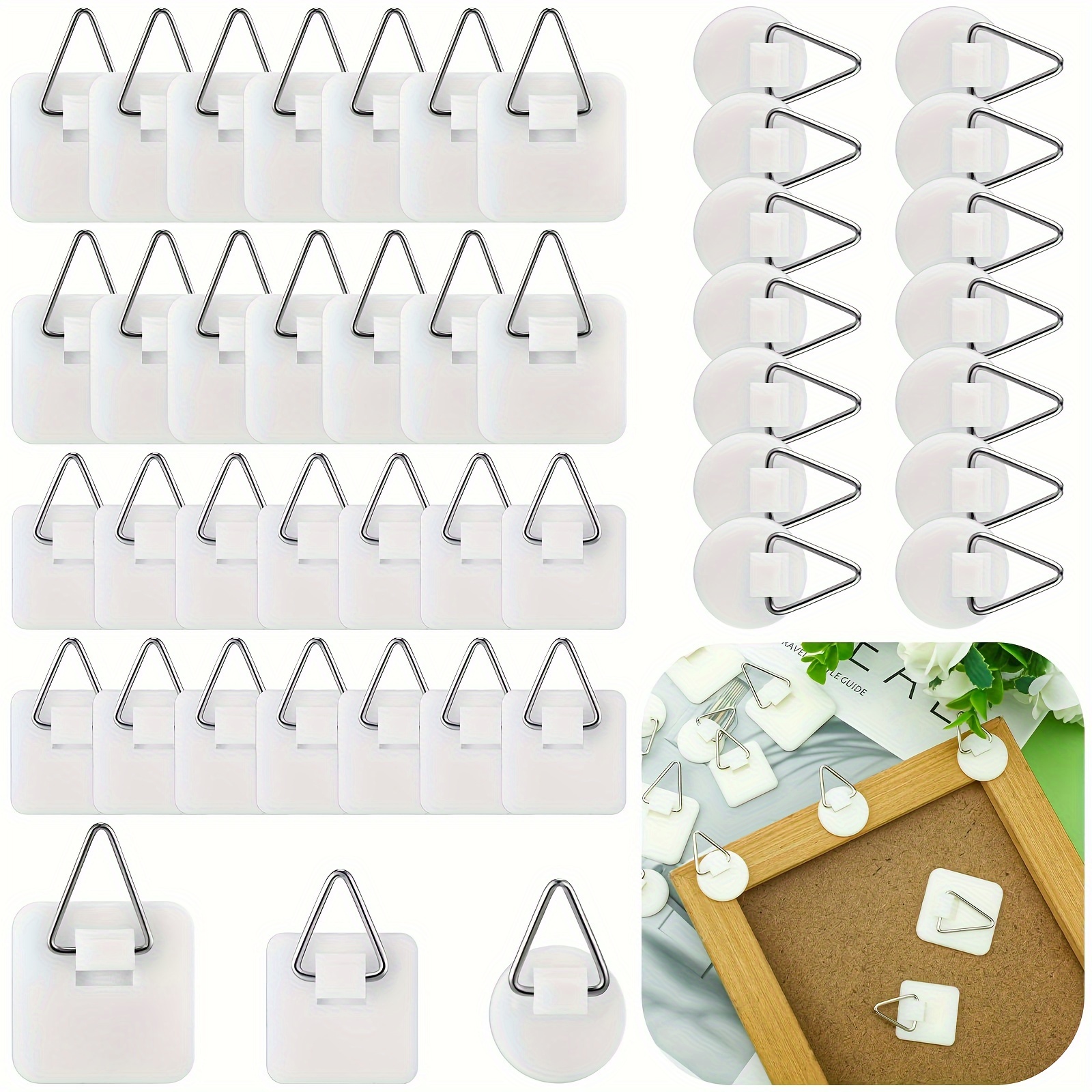 

45pcs Stainless Steel Picture Hangers, Adhesive Hooks, Wall Mount, Polished , , No Nails Needed For Home, Wall Art, Photo Frames, Bathroom, Closet, Kitchen - Round & Square