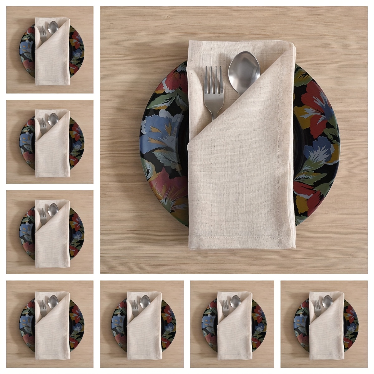 8pcs 40x40 Square Khaki Table Decoration Napkins, Holiday Gift Napkins, Linen Napkins