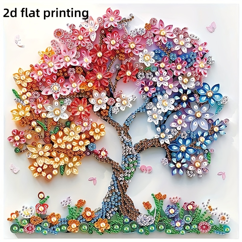 Image of [ Special] 5d Diamond Painting Craft Kit - Irregular Crystal Drill Flower Tree, Adult Plant Theme Decorative Canvas, Sequined Full Diamond Mural, Living Room Gift Decor