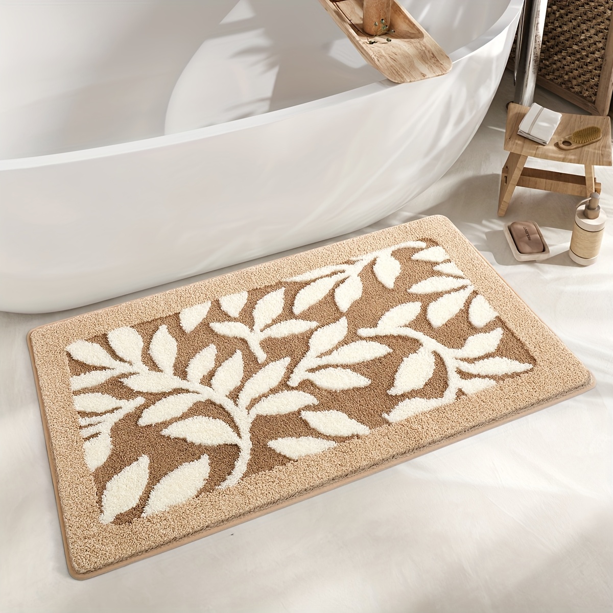 

Fluffy Leaf Design Bath Rug, Non-slip Comfortable Bathroom Mat For Floor, Sink, Bathtub, Shower - Machine Washable Polyester With Tpr Backing, Ideal For Home Decor And Holiday Gifts, Christmas Decor