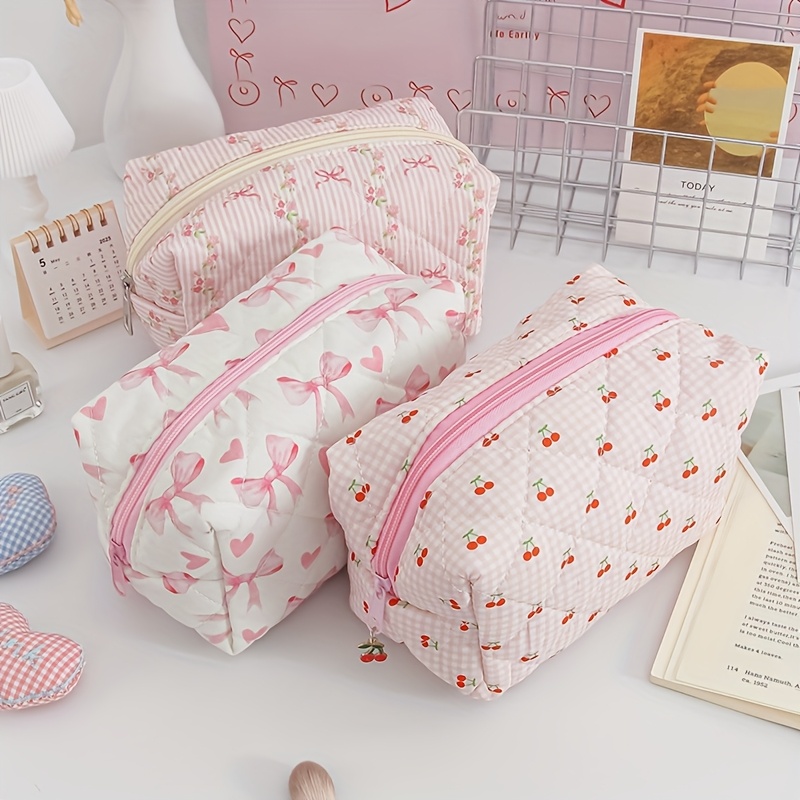 cute pink bow heart multi functional travel cosmetic bag Temu Oman - Main Image