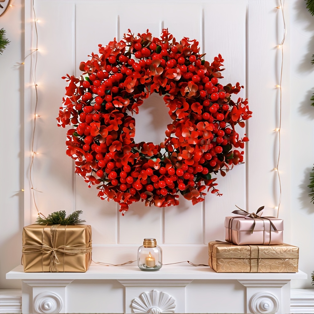 Red Berries And Christmas Wreath, Christmas Door Sign Decor, Window Display Decor, Christmas Ornaments