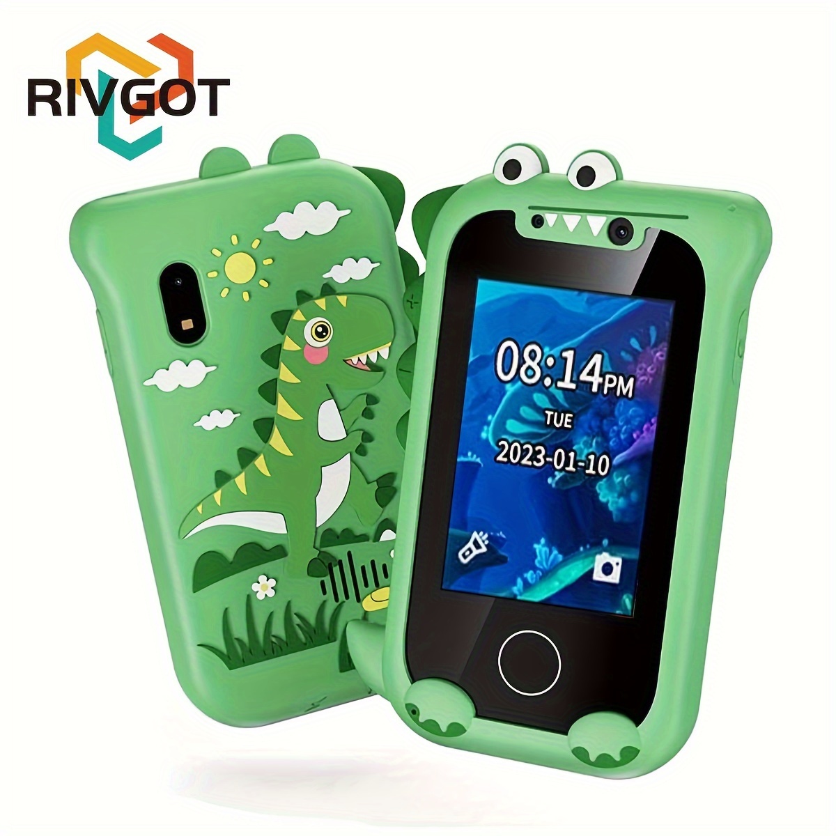 

Rivgot ' Smartphone Learning Toy - Dual Camera, Touch Screen With Educational Games & Alarm Clock, Usb Rechargeable, Green Abs Material - Perfect Gift For 3-9