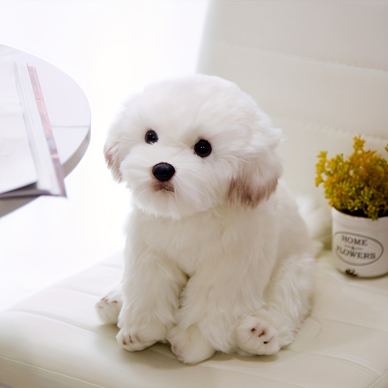Image of Adorable Maltese & Pomeranian Plush Dog Toys - Soft, Cuddly Stuffed Animal Figurines For Home Decor And Gifts