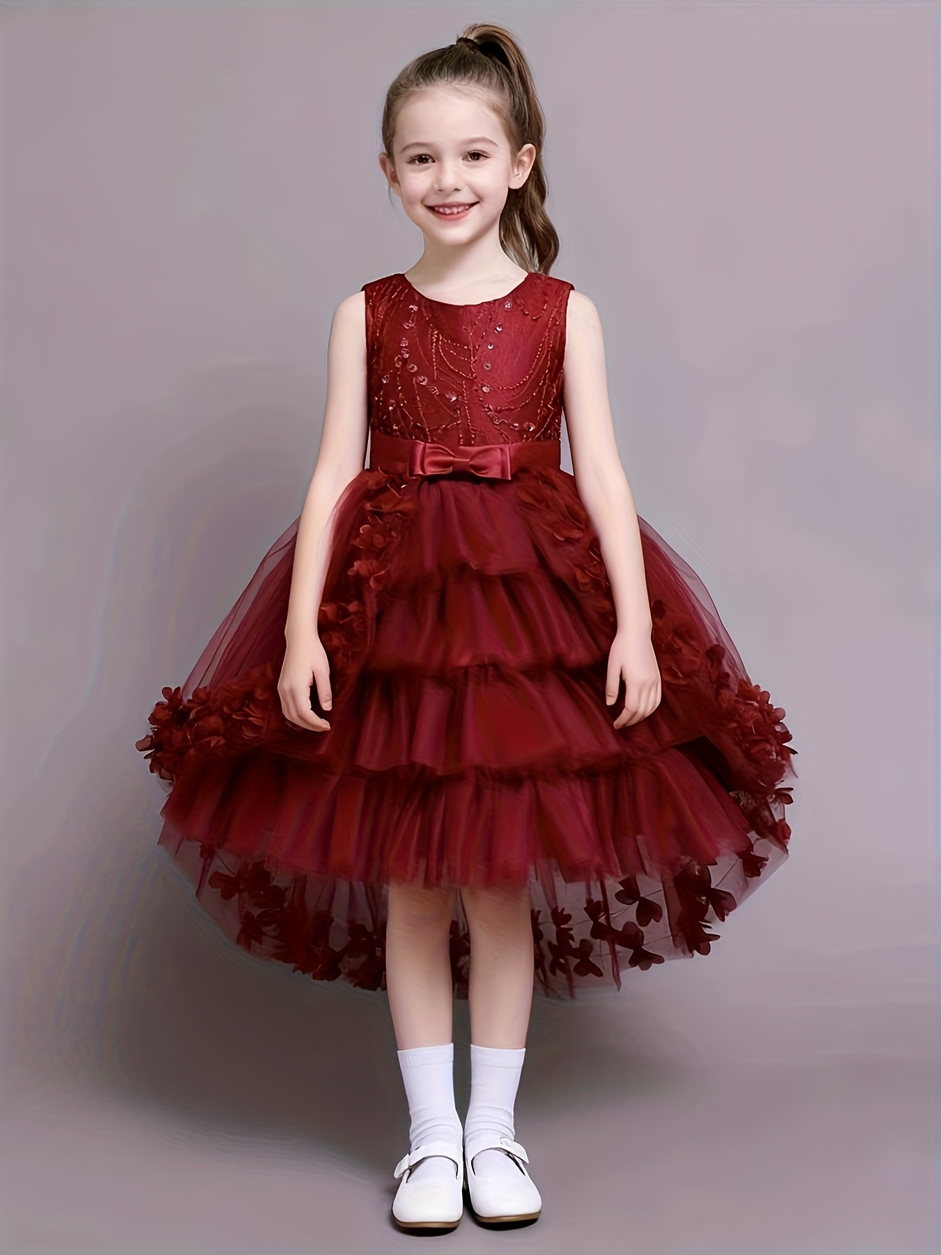 girls sleeveless pearls decor bowknot - Temu