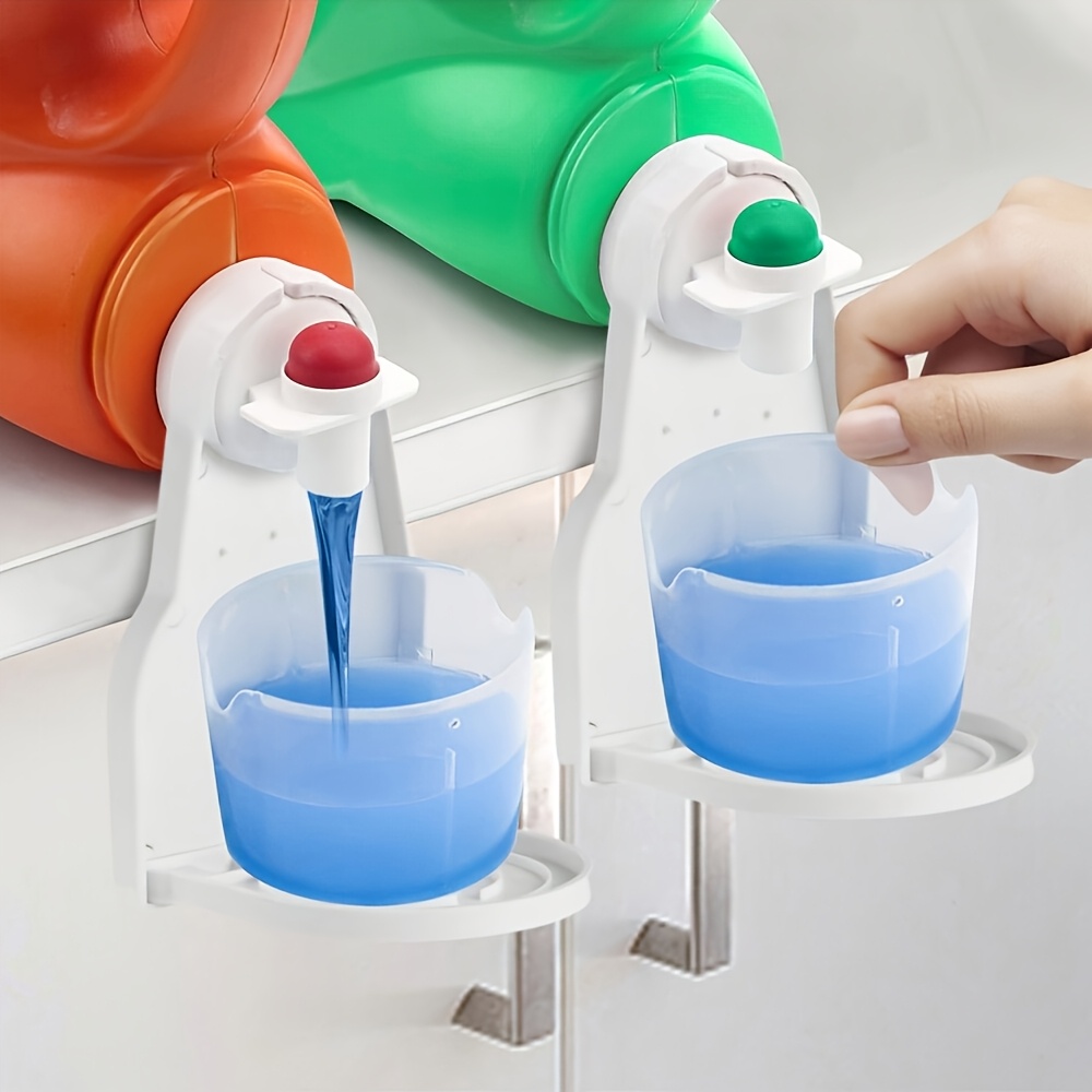 2 hanging laundry detergent and fabric softener dispenser holders with drip catcher portable bathtub washing machine mount washable drip proof plastic cup for liquid capsules tablets and powder storage tool free installation