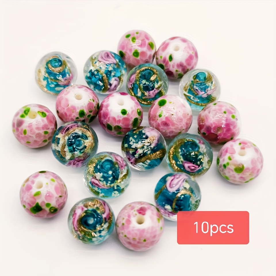 E-shop Neue 12mm rosa Kirschblütenmuster handgefertigte runde Glasperlen für Schmuckherstellung, inklusive Armbänder, Halsketten und Ohrringe