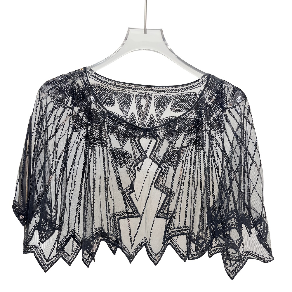 TEMU 1920s Banquet Evening Dress Shawl Retro Sequined Hollow Cape Stage Dress Small Waistcoat Cheongsam With Cape