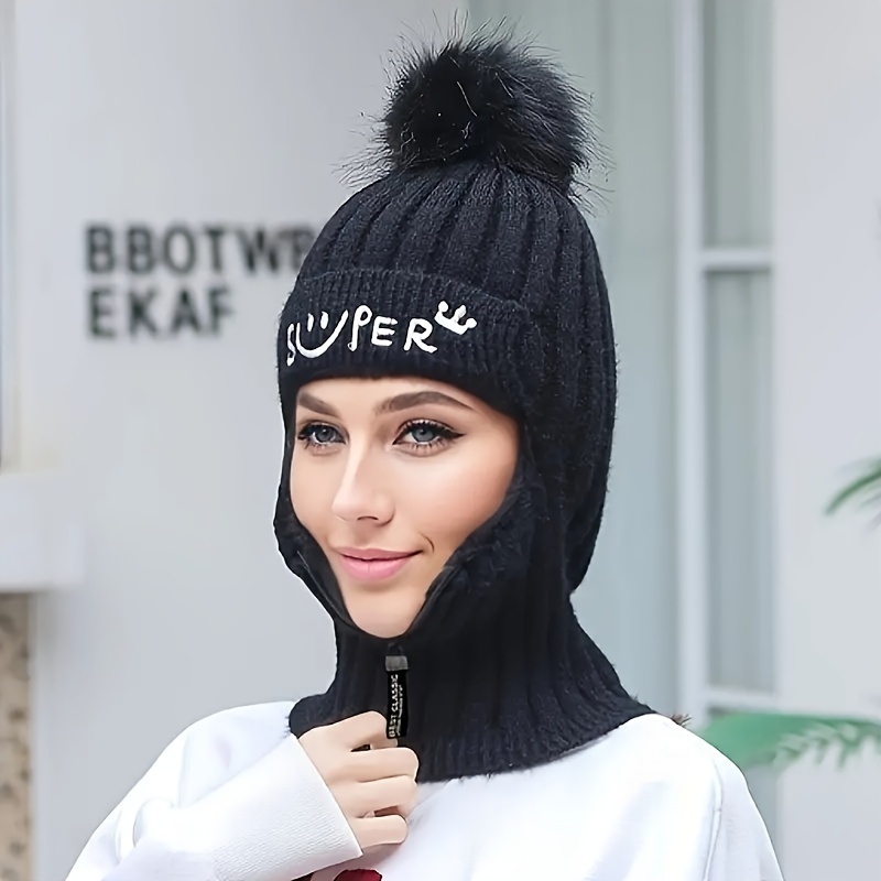 

1pc Vintage Style Women's Velvet Winter Hat With Earflaps, Knitted Skiing/cycling Cap, Breathable Stretch For Outdoor Sports, Solid Color For Easter - Polyester, Warm & Protective