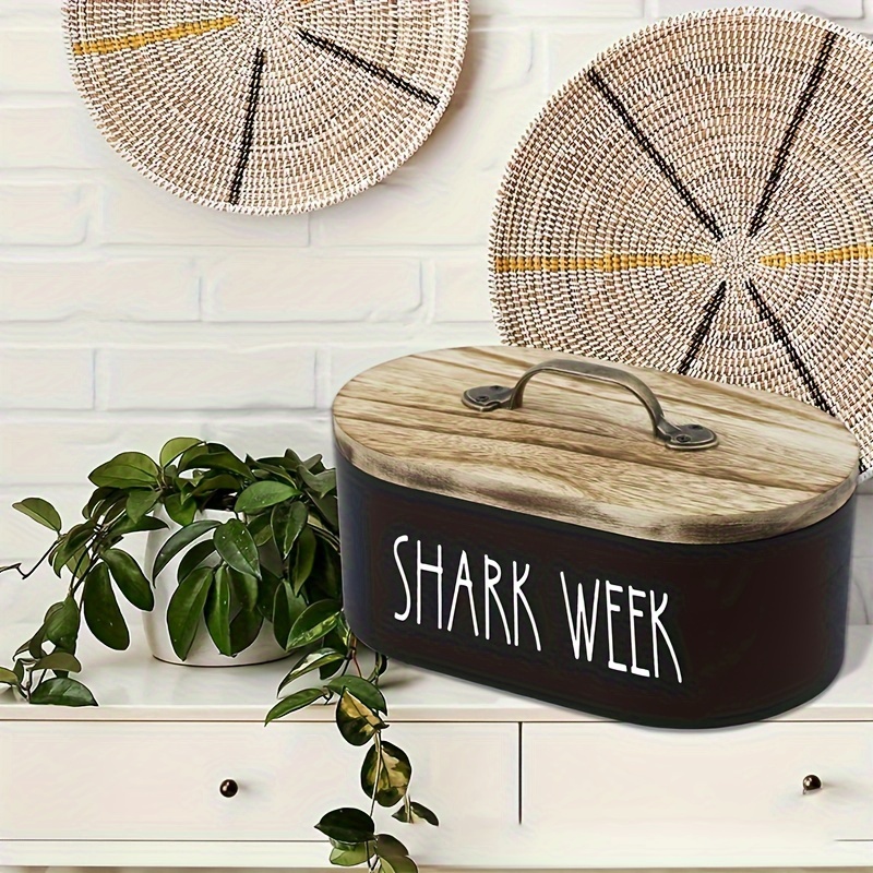 

1pc Bathroom Tampon Organizer, Women's Organizer, Tampon Organizer With Wooden Lid, Shark Week Tampon Organizer, Bathroom Decorative Accessories Women's Organizer