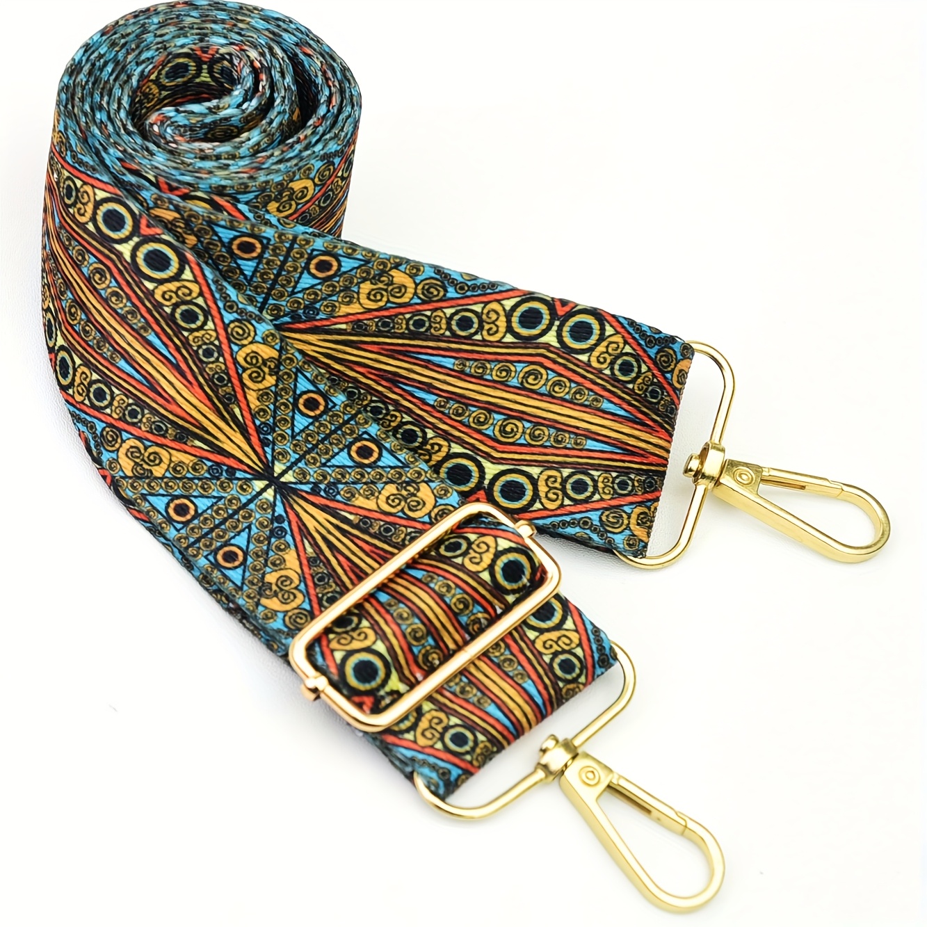 TEMU Versatile Peacock Green Nylon Shoulder Strap - Retro Bohemian Ethnic Design Replacement Strap For Bags - Washable