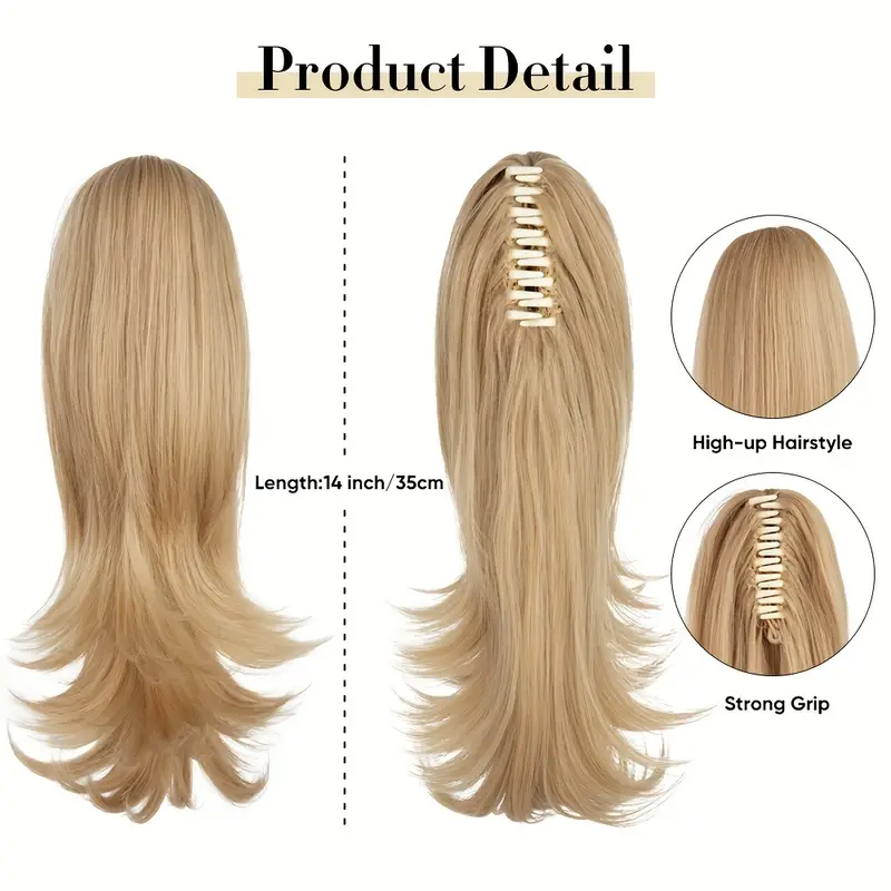 14inch long curly ponytail clip in hair extensions pony tail hairpiece for women hair accessories synthetic hair details 3