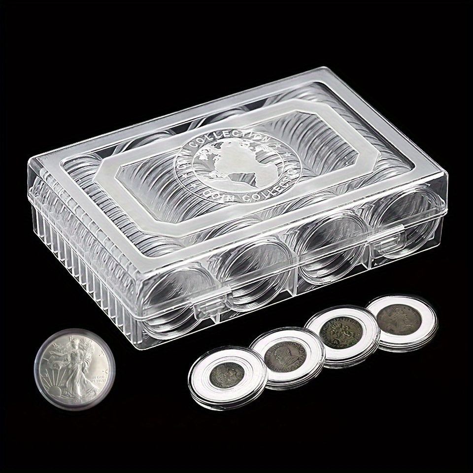 

60pcs 41mm Round Clear Coins Capsules Holder Container Case W/ Coins Storage Box