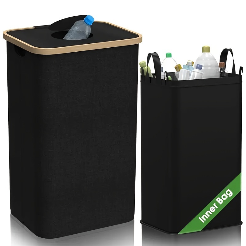 

Ensemble de Bacs à Déchets de Grande Capacité de 26 Gallons avec Sac Amovible - Pliable, Panier de Rangement Intérieur pour Verre, Papier, Plastique & Métal - Parfait pour l'Organisation à la Maison