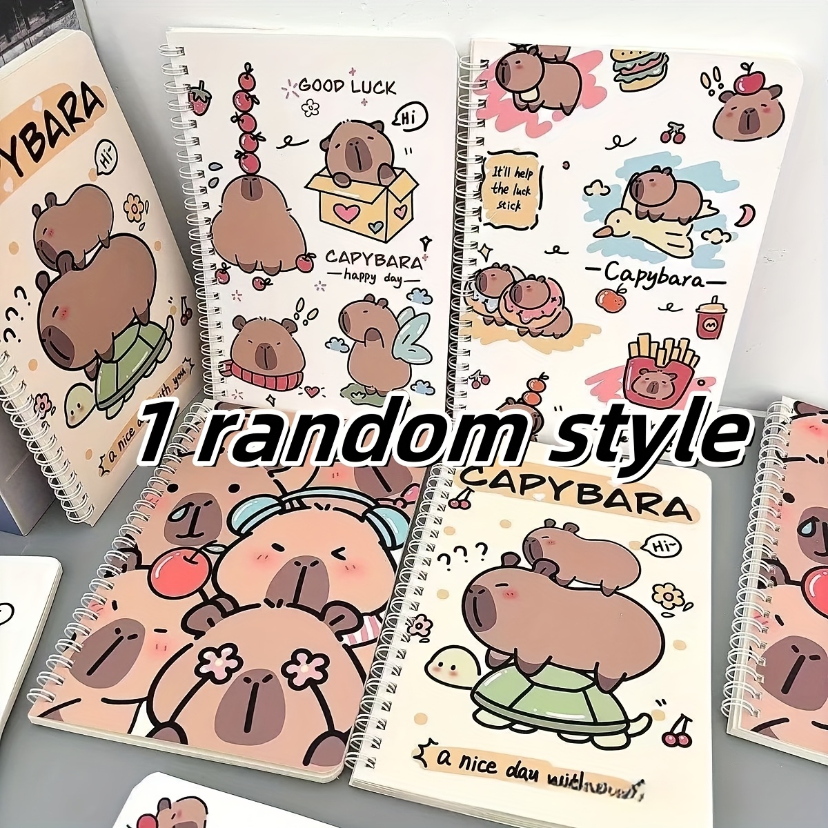 Image of 1 Spiral Notebook/random Style, Soft Cover, Cute Capybara , Animal Theme Style, 50 Inner Pages Per Book, Ideal For Students And Gifts, Animal Theme Diary