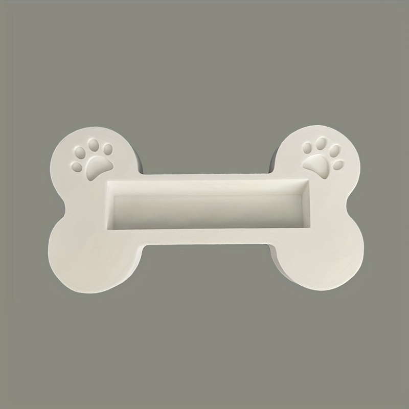 Image of Dog Bone Design Desktop Stand, Business Card Holder With Engraved Dog Bone Design And Paw Print, Desktop Display Stand For Cards, Card Holder