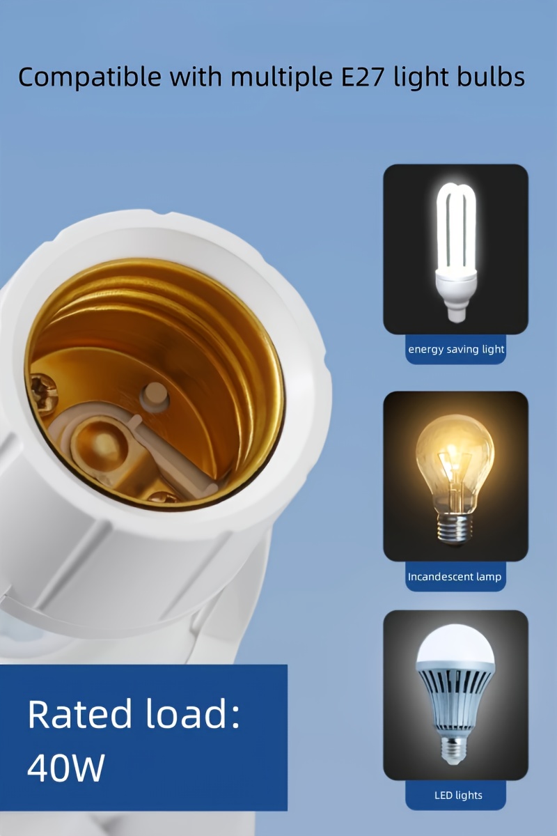 Prise de Lampe à Détecteur de Mouvement AC85-265V, Adaptateur Convertisseur pour Douille E27, Détecteur Infrarouge à Capteur de Mouvement Humain