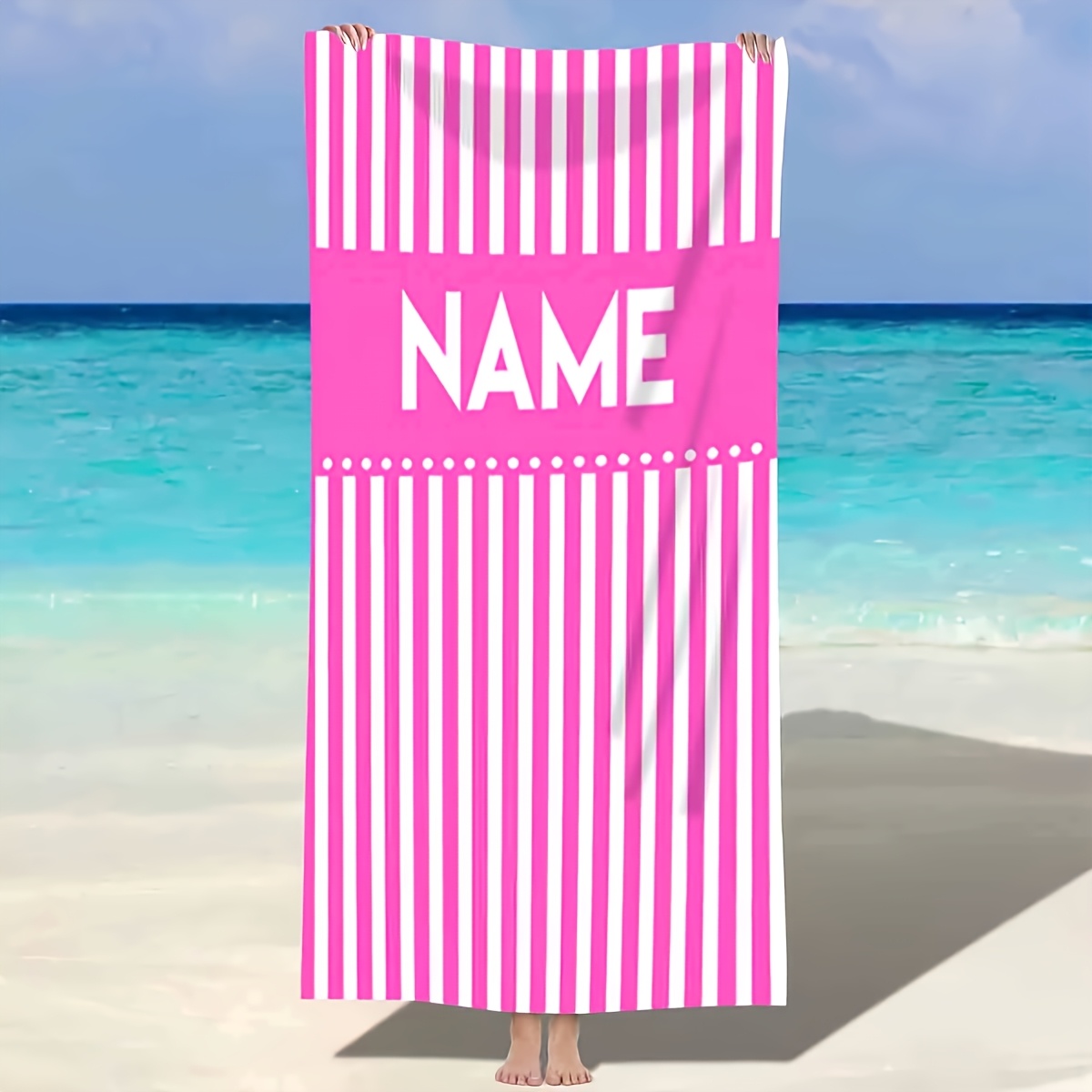 TEMU 1 Personalized Custom Name Beach Bath Towel, Customizable Beach Towel, Super Absorbent Quick-dry Microfiber Swimming Towel, Suitable For Beach,