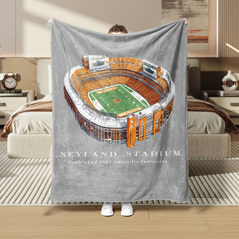 

1pc Neyland Stadium Printed Flannel Blanket - Contemporary Style, Tear Resistant, Multipurpose Polyester Throw For Home, Office, Picnic, Travel - Digital Woven , 200-250gsm