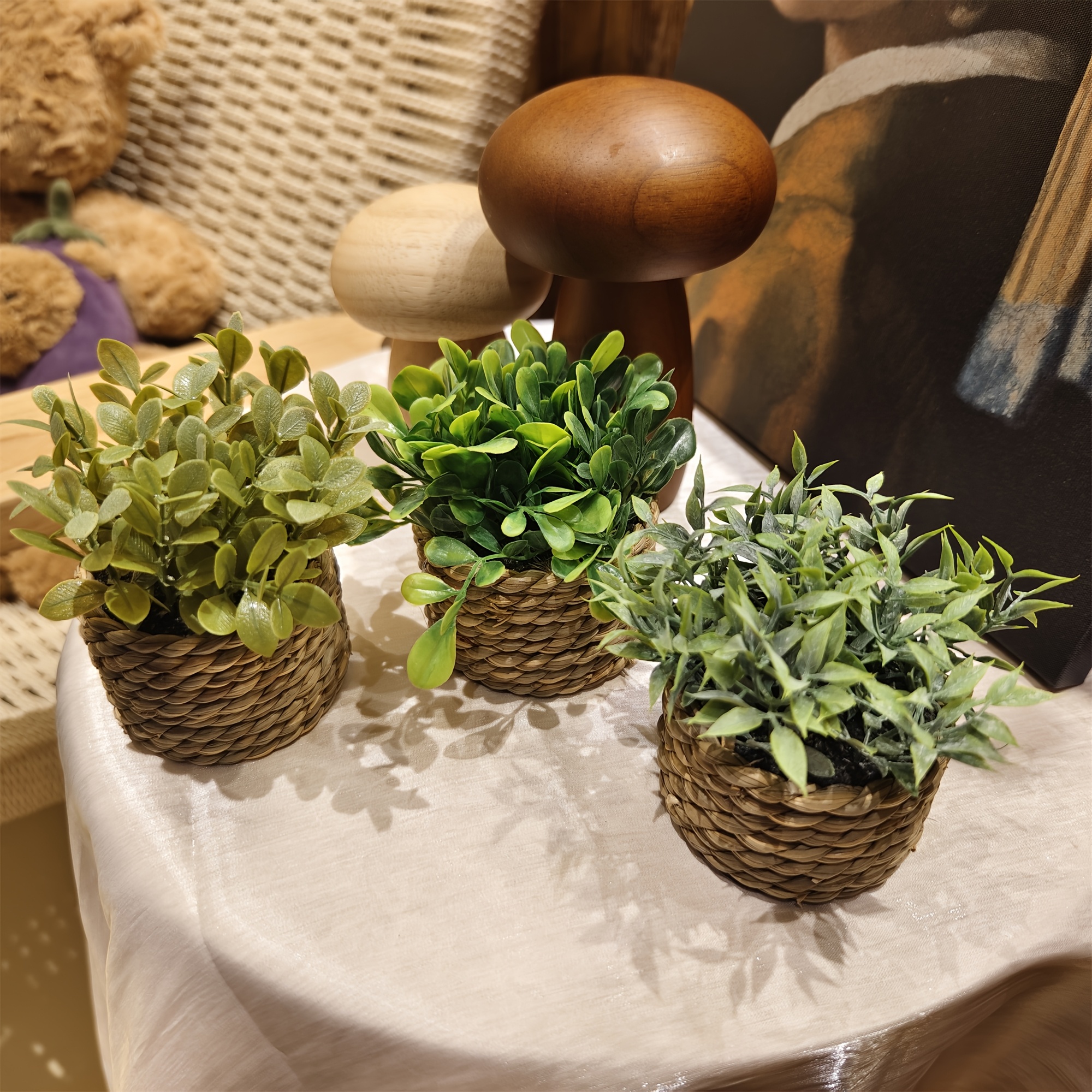 

3pcs Set Of Artificial Potted Plants - Greenery For Decor, Christmas & Thanksgiving Tabletop Display