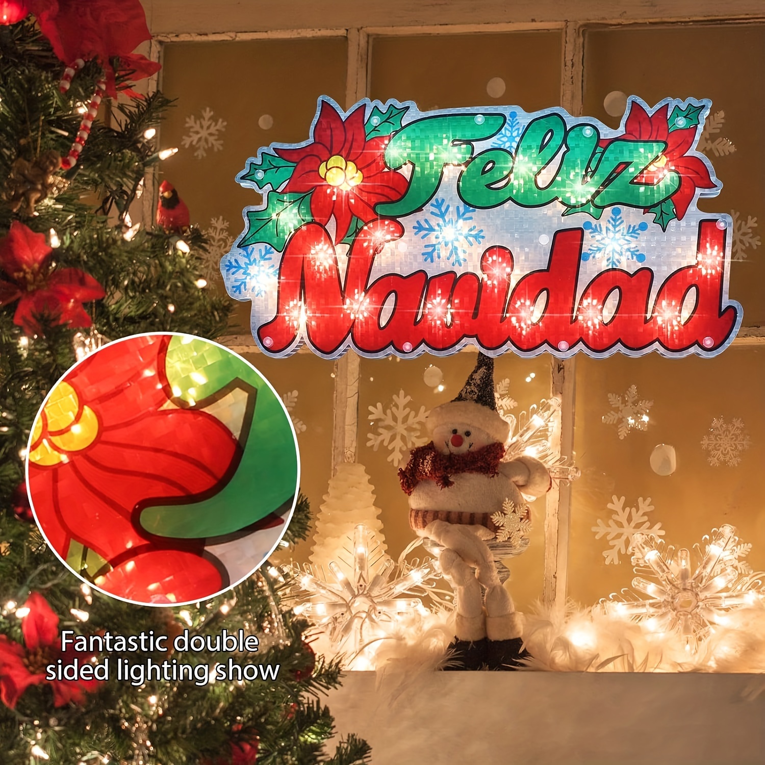 Decoración De Luces De Silueta De Ventana De Navidad, Paquete De 4 Letreros De Color Con