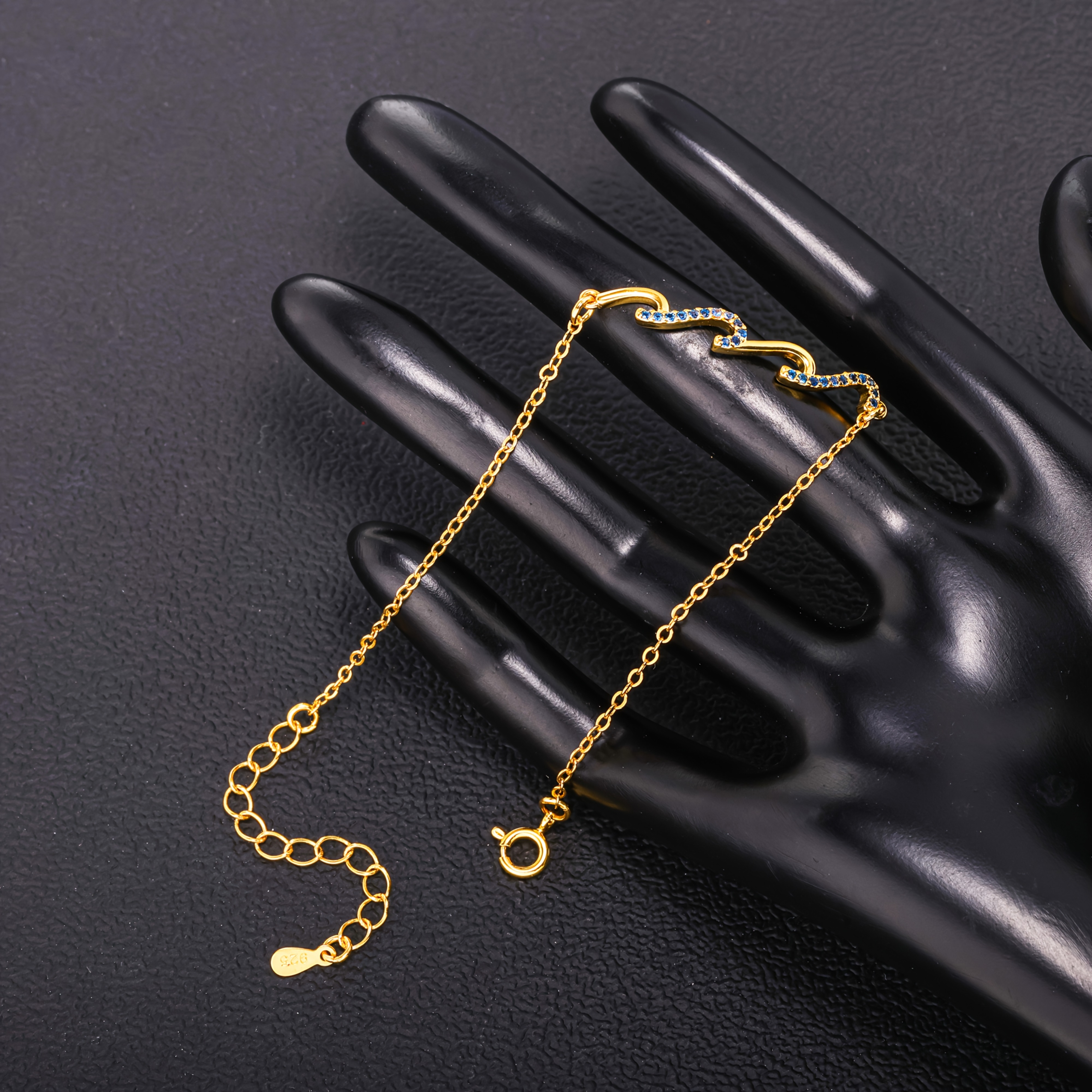 Women's 925 Sterling Silver Golden Wave Bracelet, Elegant Design