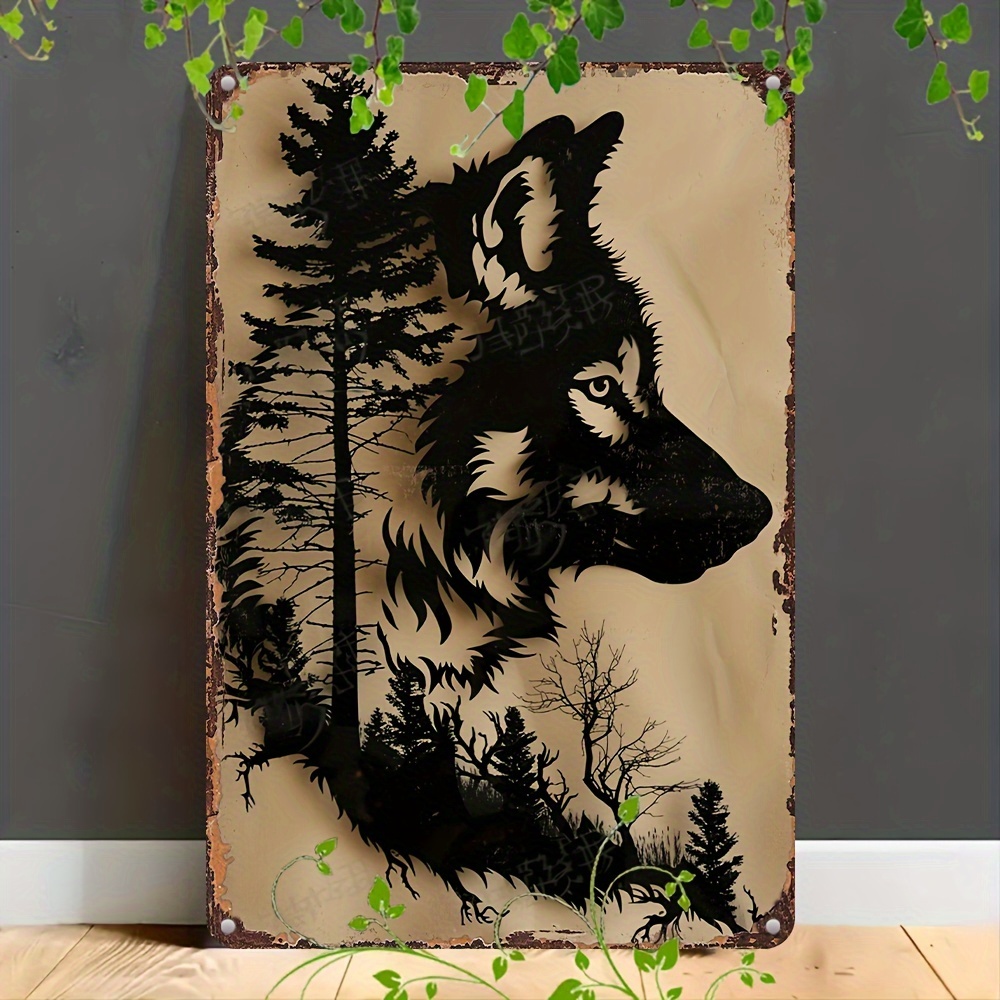 

Aluminum Wolf Silhouette Wall Hanging Sign - 8"x12" Engraved Forest And Animal Scene, Multipurpose Indoor/outdoor Metal Decor, Pre-drilled, Weather Resistant, English Motif