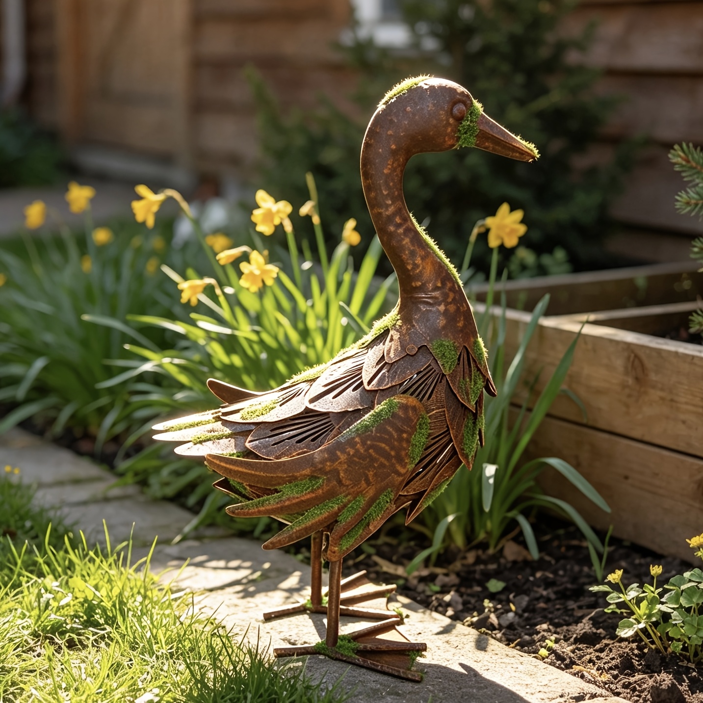 TEMU 1pc Iron Art Retro Distressed Rust-colored Hollow Duck Outdoor Sculpture, Rust-colored Duck Outdoor Sculpture, Outdoor Courtyard Garden Ornament