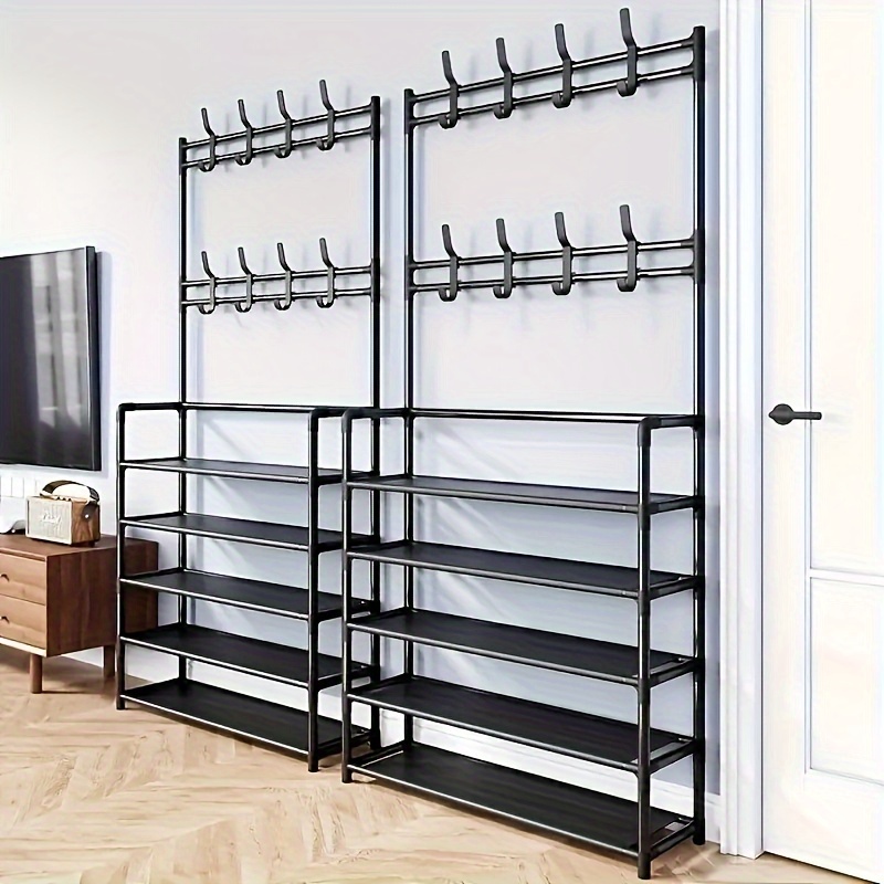 

Integrated Coat And Hat Rack With 8 Hooks: Metal Storage And Organization Rack, 4/5 Layer Shoe Rack, Suitable For Living Room, Home Office, Bedroom