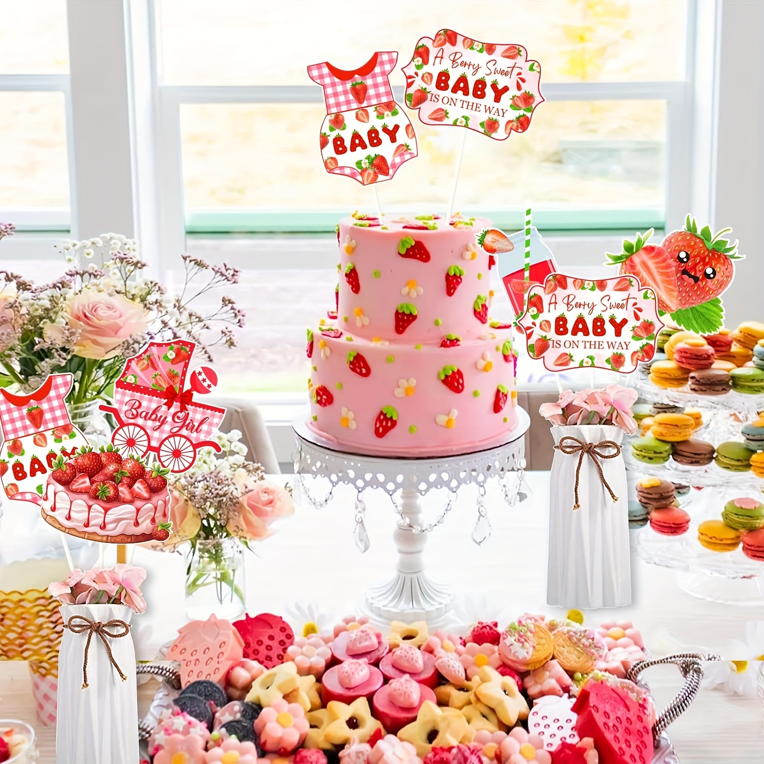 24pcs strawberry theme shower decorations a centerpiece party