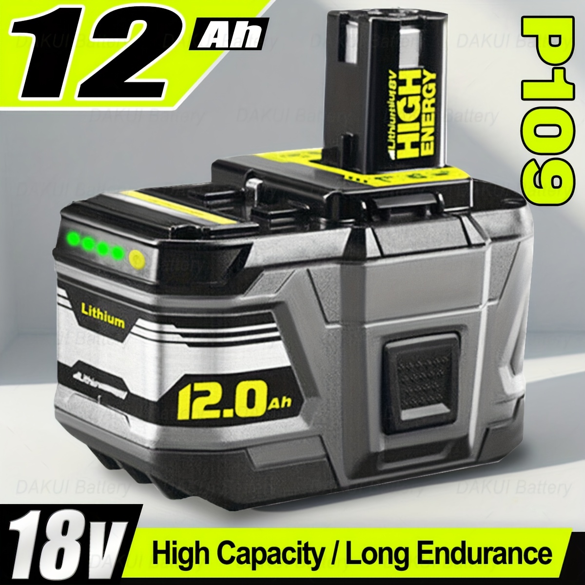 TEMU Nouvelle Batterie de Recharge Lithium-Ion 18V 12.0Ah Compatible avec les Outils Électriques Fil Ryobi 18V ONE+, Compatible avec P104 P105 P107