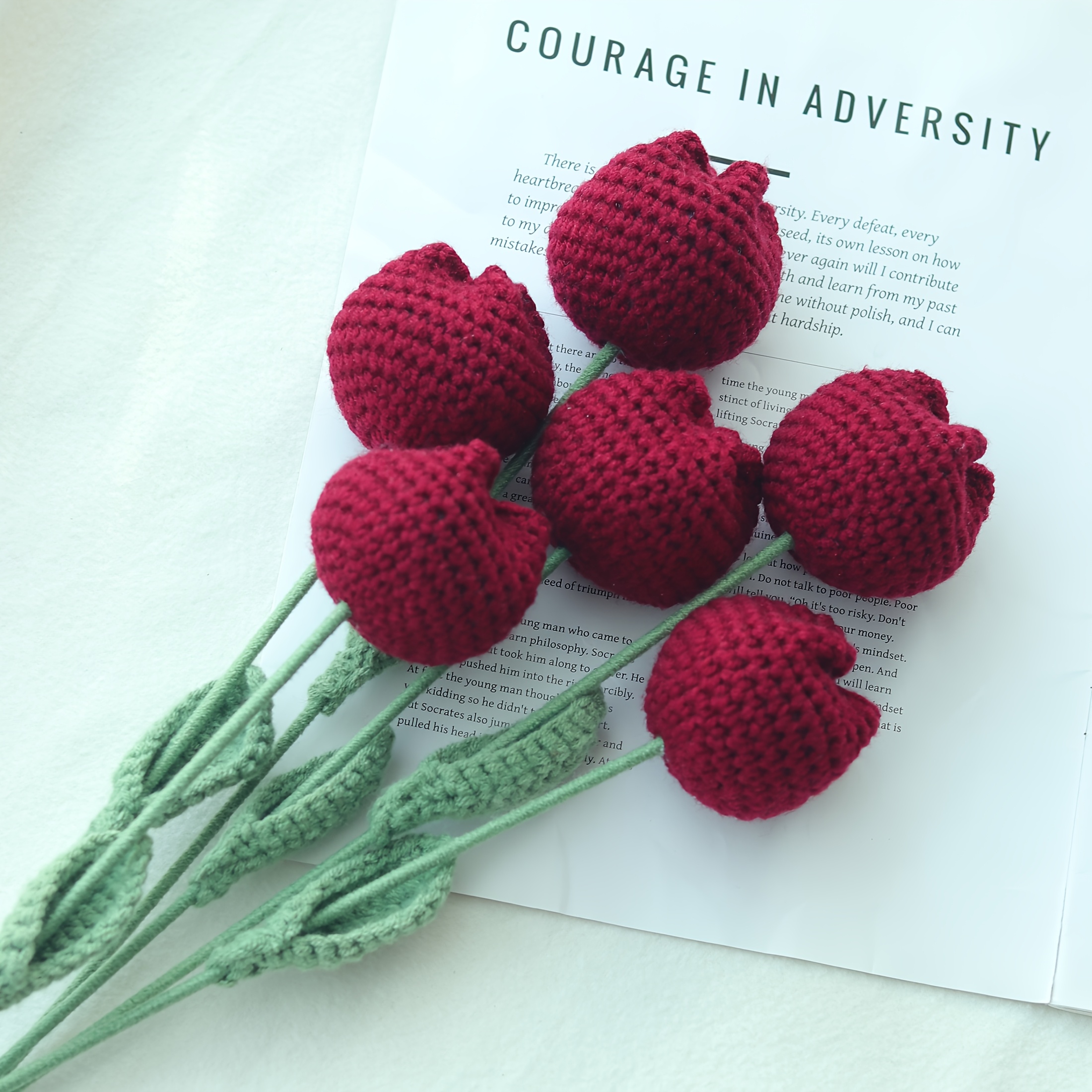 9/6/3pcs of Exquisite Hand-Crocheted Burgundy Tulips, Decorative Flowers, Artificial Flowers, Flowers. Home Decorations for Restaurants, Living Rooms, Bedrooms, Weddings, Parties. Gifts for Her, Gifts for Mothers, Gifts for Teachers, Creative Gifts. Suitable for Spring And Summer Decoration/Mother&#39;S Day/Valentine&#39;S Day/Birthday/Easter Decoration Or Gifts