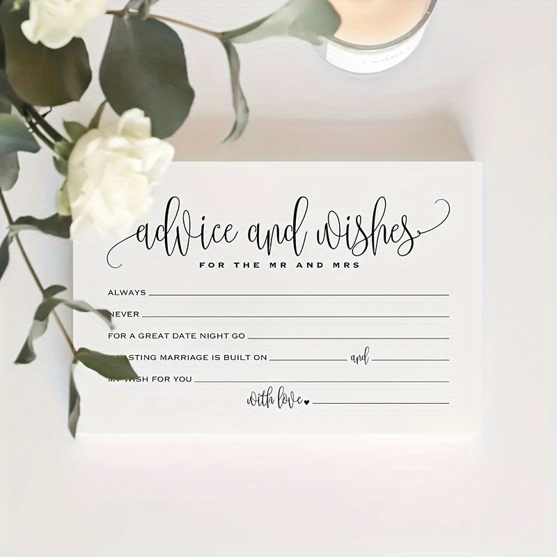 

25-pack 4x6 Inch Wedding Advice And Wishes Cards For Bride And Shower, Elegant Cardstock Keepsake For Mr. And Mrs.