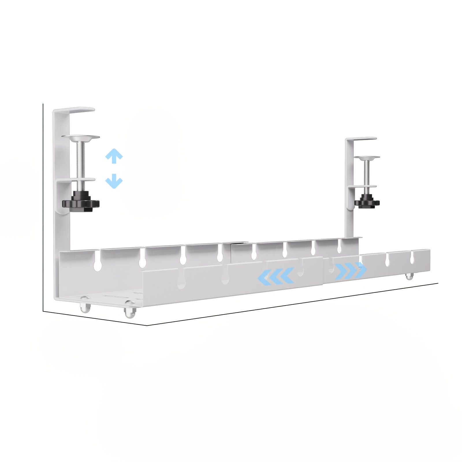 TEMU Adjustable Under Desk Cable Management Tray, Heavy Duty Metal Organizer With Power Strip Holder, No Drill Clamp-on Cable Management Rack For