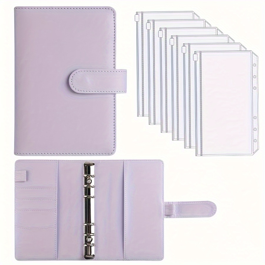 

A Set Of A6 Pu Macaron Loose-leaf Notebook With Detachable Cover, Creative Stationery With 6 Zipper Bags.